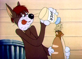 Screenshots from the 1943 MGM cartoon Sufferin
