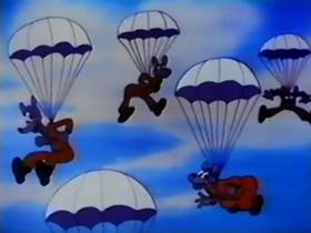 Screenshots from the 1943 Walter Lantz cartoon Canine Commandos