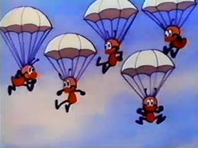 Screenshots from the 1943 Walter Lantz cartoon Canine Commandos