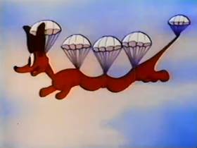 Screenshots from the 1943 Walter Lantz cartoon Canine Commandos