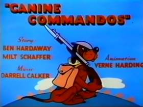 Screenshots from the 1943 Walter Lantz cartoon Canine Commandos