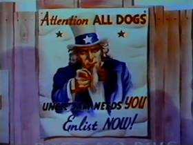 Screenshots from the 1943 Walter Lantz cartoon Canine Commandos