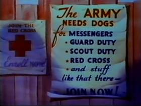 Screenshots from the 1943 Walter Lantz cartoon Canine Commandos