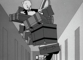 Screenshots from the 1943 Warner Bros. cartoon Porky Pig