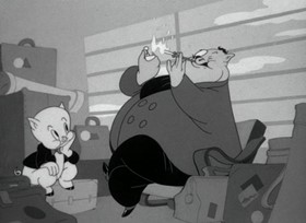 Screenshots from the 1943 Warner Bros. cartoon Porky Pig