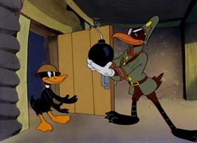 Screenshots from the 1943 Warner Bros. cartoon Daffy the Commando