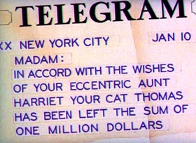 Screenshots from the 1944 MGM cartoon The Million Dollar Cat