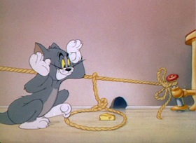 Screenshots from the 1944 MGM cartoon Mouse Trouble