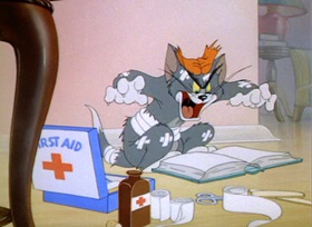 Screenshots from the 1944 MGM cartoon Mouse Trouble