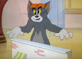 Screenshots from the 1944 MGM cartoon Mouse Trouble