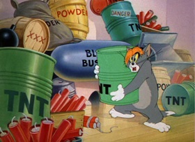 Screenshots from the 1944 MGM cartoon Mouse Trouble