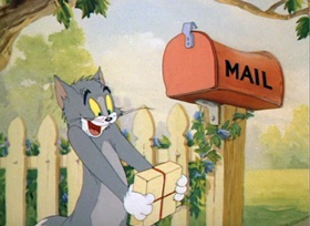 Screenshots from the 1944 MGM cartoon Mouse Trouble