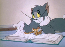 Screenshots from the 1944 MGM cartoon Mouse Trouble