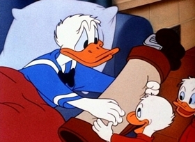 Screenshots from the 1944 Disney cartoon Donald