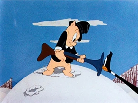 Screenshots from the 1944 Warner Bros. cartoon Tom Turk and Daffy