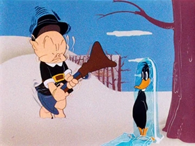 Screenshots from the 1944 Warner Bros. cartoon Tom Turk and Daffy