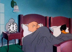 Screenshots from the 1944 Warner Bros. cartoon Tick Tock Tuckered