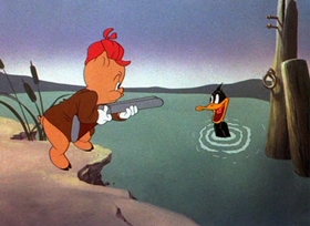 Screenshots from the 1944 Warner Bros. cartoon Duck Soup to Nuts