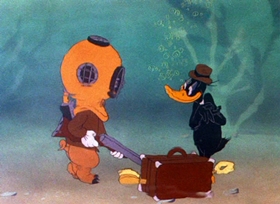 Screenshots from the 1944 Warner Bros. cartoon Duck Soup to Nuts