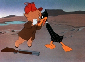 Screenshots from the 1944 Warner Bros. cartoon Duck Soup to Nuts