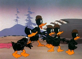 Screenshots from the 1944 Warner Bros. cartoon Duck Soup to Nuts