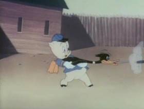 Screenshots from the 1944 Warner Bros. cartoon Slightly Daffy