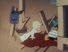 Screenshots from the 1944 Warner Bros. cartoon Slightly Daffy