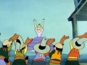 Screenshots from the 1945 Terrytoons cartoon Mighty Mouse Meets Bad Bill Bunion