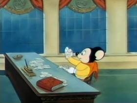 Screenshots from the 1945 Terrytoons cartoon Mighty Mouse Meets Bad Bill Bunion