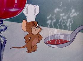 Screenshots from the 1945 MGM cartoon The Mouse Comes to Dinner