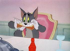 Screenshots from the 1945 MGM cartoon The Mouse Comes to Dinner