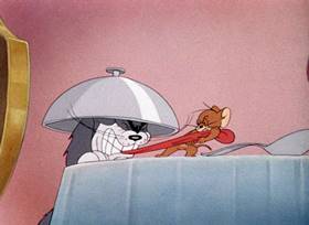 Screenshots from the 1945 MGM cartoon The Mouse Comes to Dinner