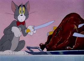 Screenshots from the 1945 MGM cartoon The Mouse Comes to Dinner