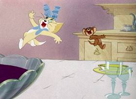 Screenshots from the 1945 MGM cartoon The Mouse Comes to Dinner