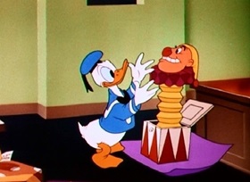 Screenshots from the 1945 Disney cartoon The Clock Watcher
