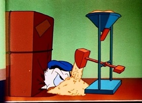 Screenshots from the 1945 Disney cartoon The Clock Watcher