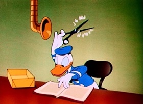 Screenshots from the 1945 Disney cartoon The Clock Watcher