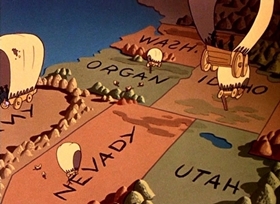 Screenshots from the 1945 Disney cartoon Californy 