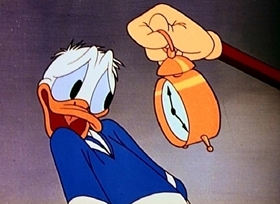 Screenshots from the 1945 Disney cartoon Cured Duck