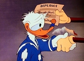 Screenshots from the 1945 Disney cartoon Cured Duck