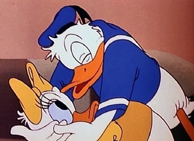 Screenshots from the 1945 Disney cartoon Cured Duck