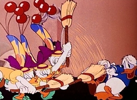 Screenshots from the 1945 Disney cartoon Cured Duck