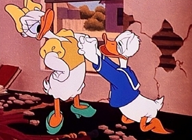 Screenshots from the 1945 Disney cartoon Cured Duck