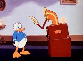 Screenshots from the 1945 Disney cartoon Cured Duck