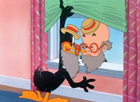 Screenshots from the 1945 Warner Bros. cartoon Draftee Daffy