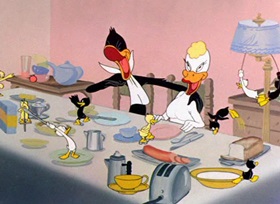 Screenshots from the 1945 Warner Bros. cartoon Nasty Quacks