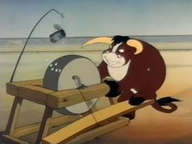 Screenshots from the 1946 Terrytoons cartoon Throwing the Bull