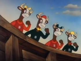 Screenshots from the 1946 Terrytoons cartoon Throwing the Bull