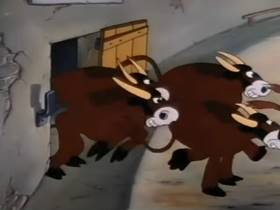 Screenshots from the 1946 Terrytoons cartoon Throwing the Bull