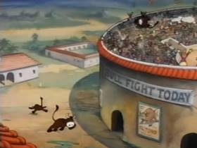 Screenshots from the 1946 Terrytoons cartoon Throwing the Bull